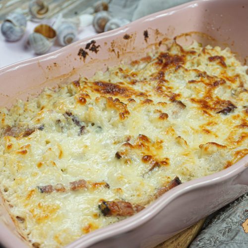 gratin de chou-fleur au lard fumé