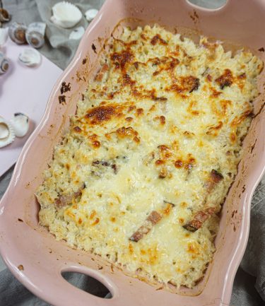 gratin de chou-fleur au lard fumé